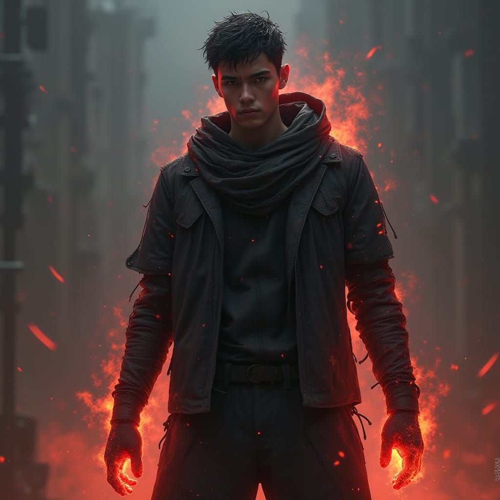 Powerful Figure Shrouded in Fiery Aura, Digital Art