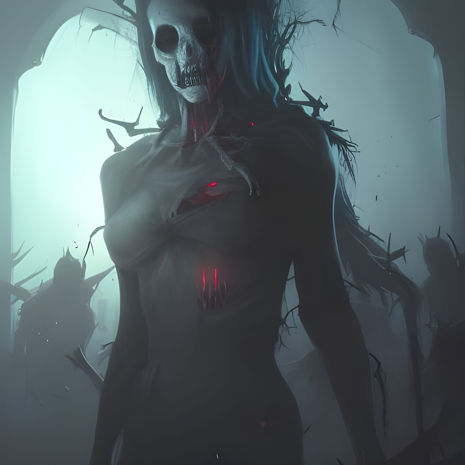 Undead Necromancer Touches Victim: Dark Fantasy Art