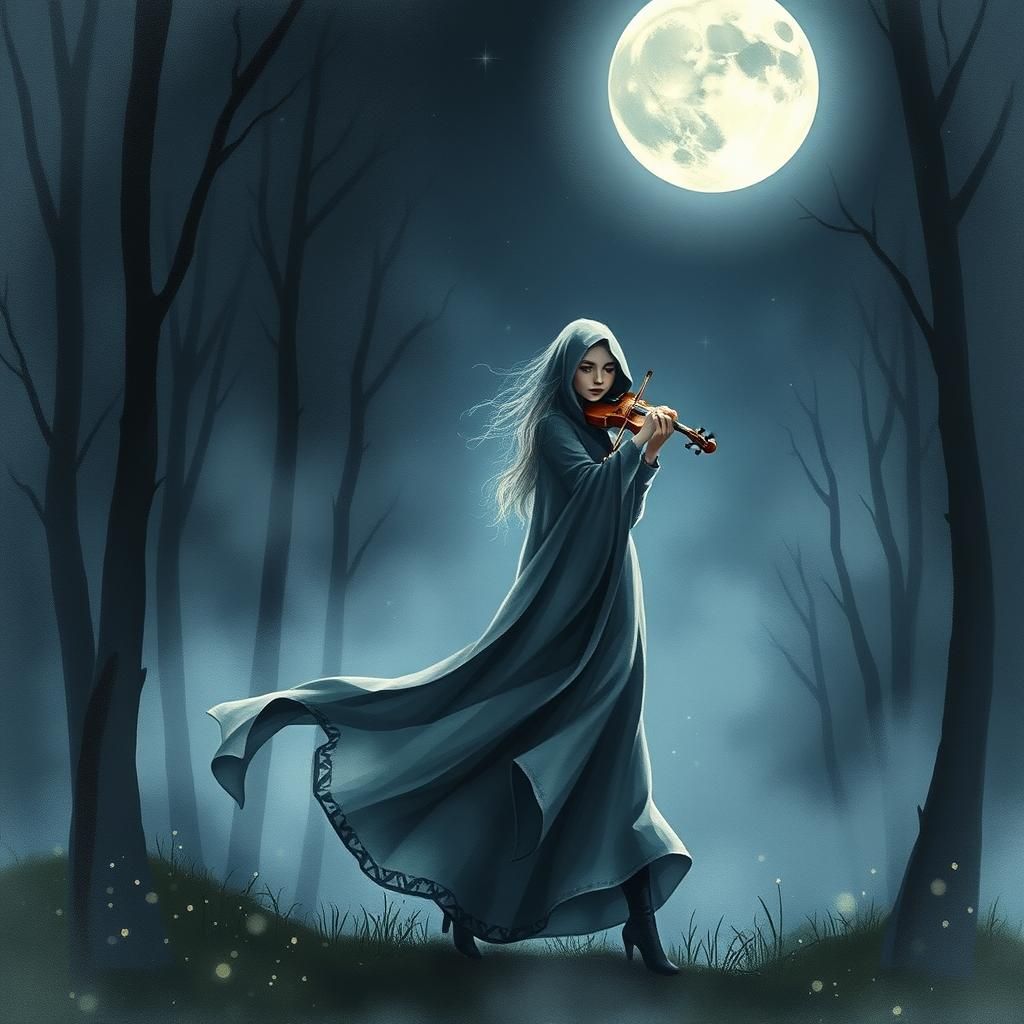 Mystical Moonlit Dance in Atmospheric Digital Painting Style