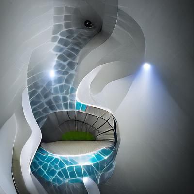Modern White Spiral Staircase with Pool