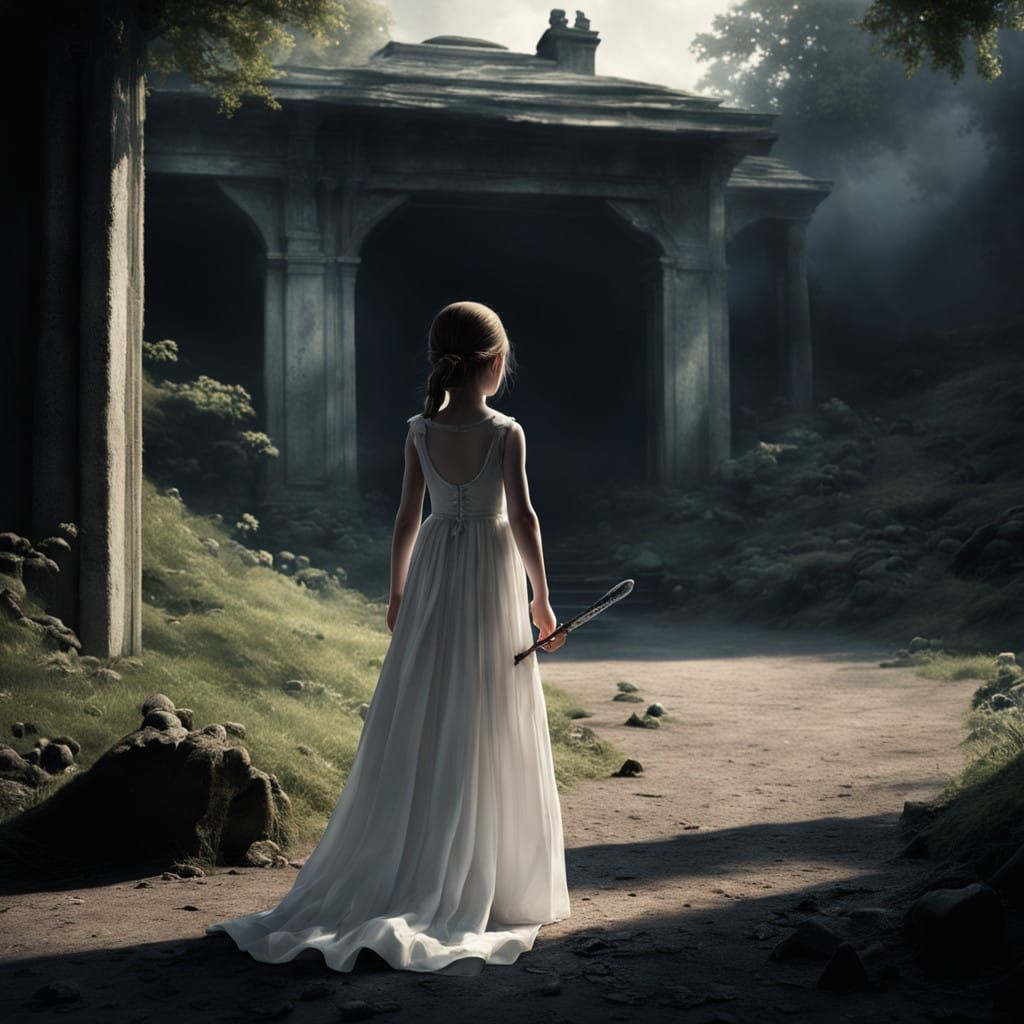 Young Girl in a Moody, Hyperrealistic Scene