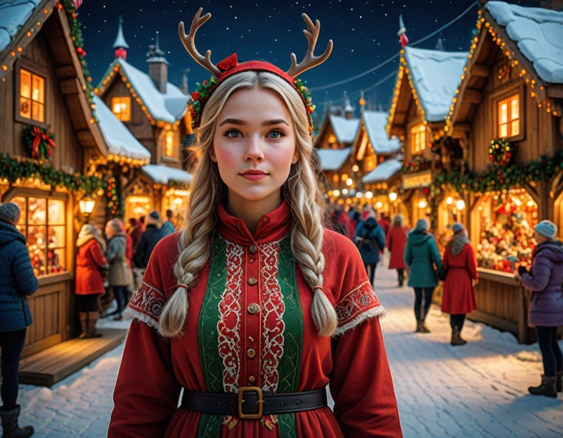 A Delicate Lady in a Christmas Wonderland Scene