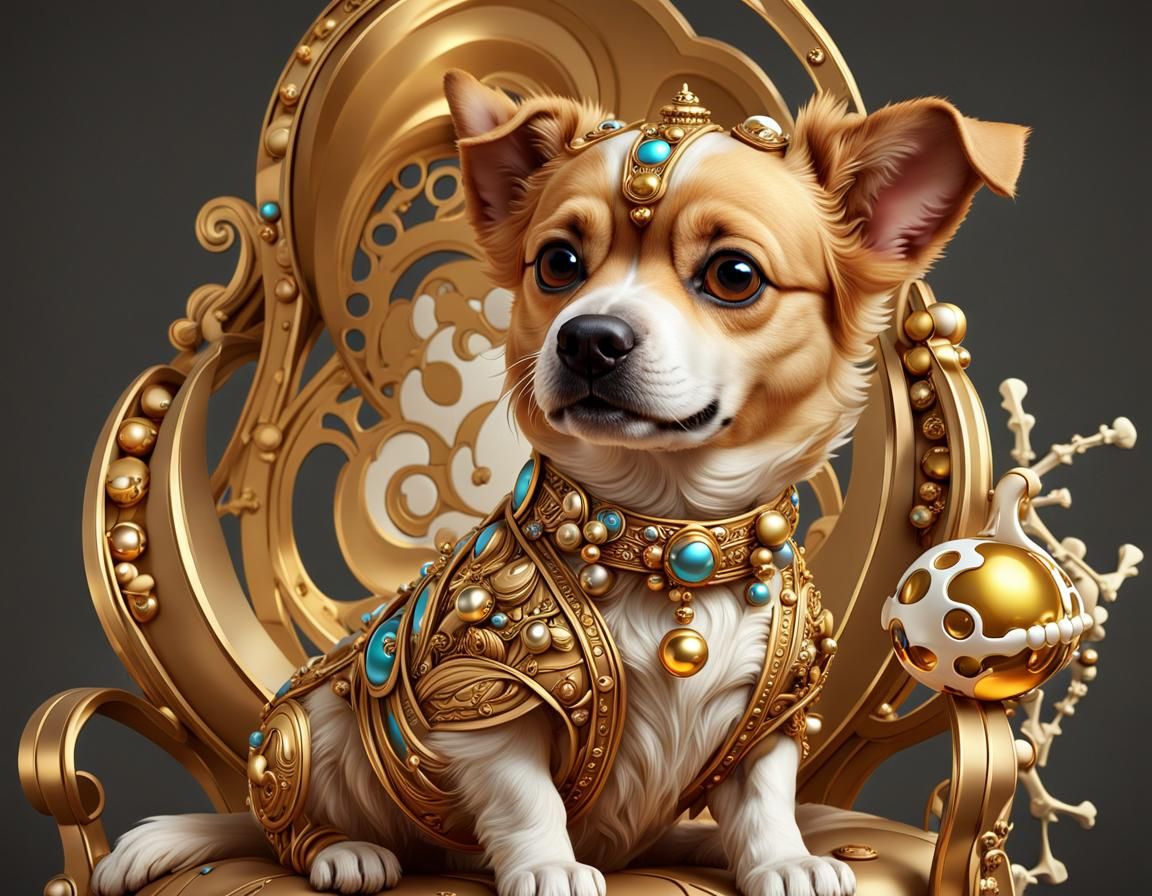 Cute Dog with Thought Bubbles in Digital Art