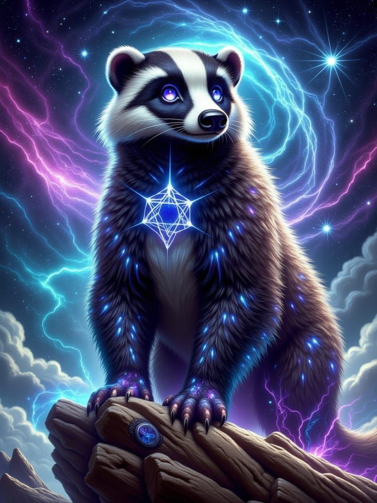 Majestic Badger Radiating Cosmic Energy on Celestial Landsca...
