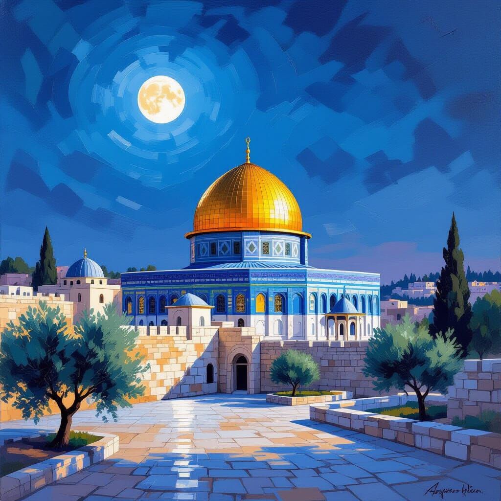 Dome of the Rock at Twilight, Impasto Style