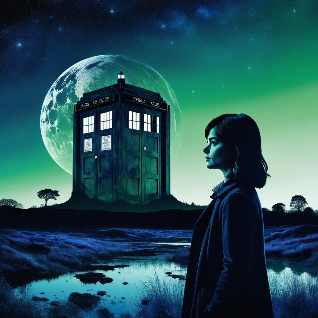 Clara Oswald Silhouette Over Alien Landscape