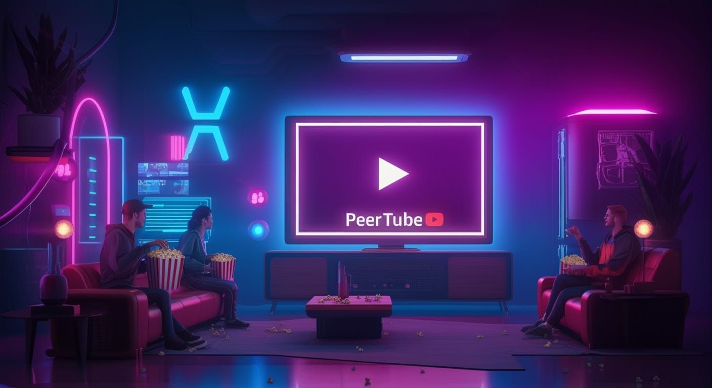 Cyberpunk Living Room with Giant TV Screen