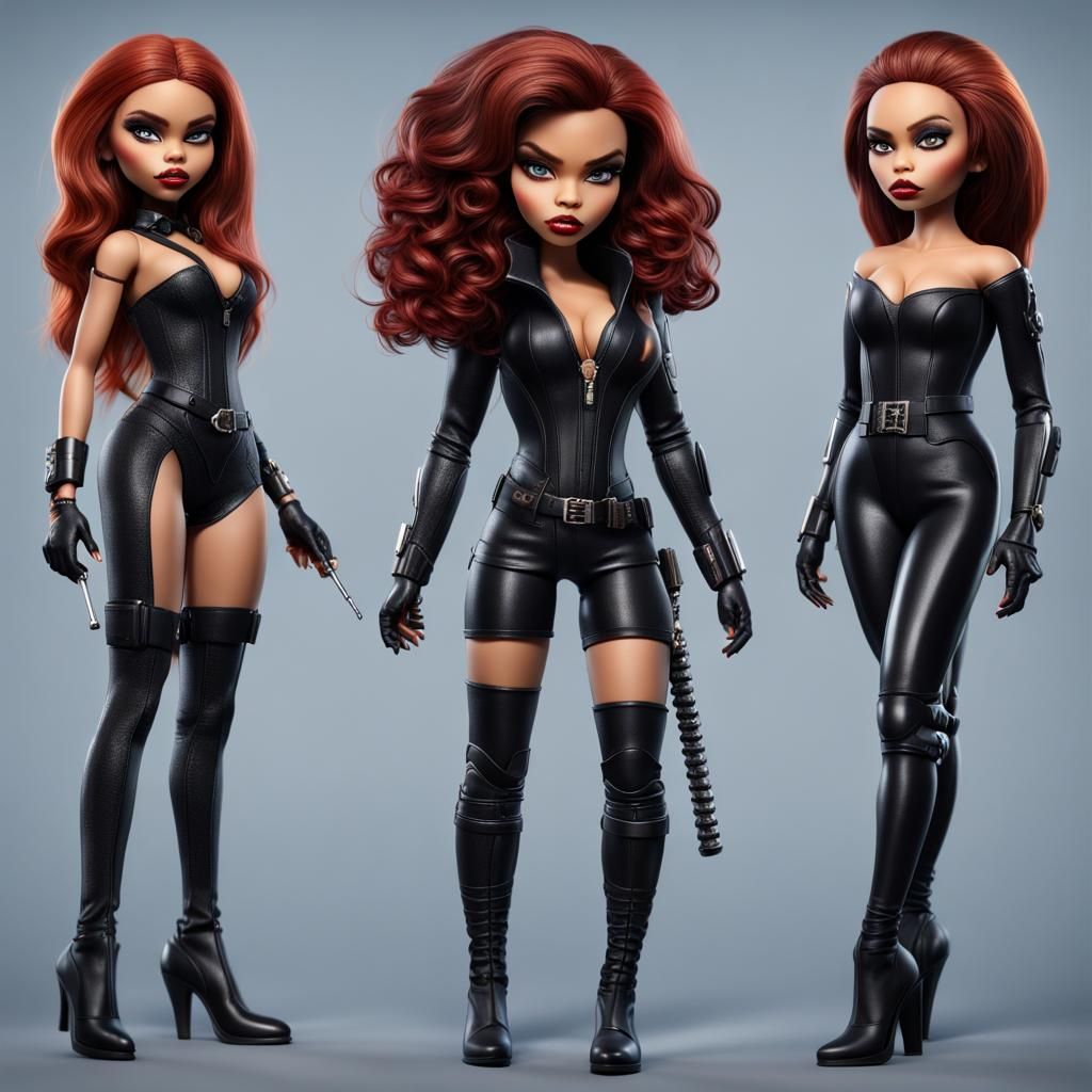 Hyperrealistic Bratz Dolls as Black Widow