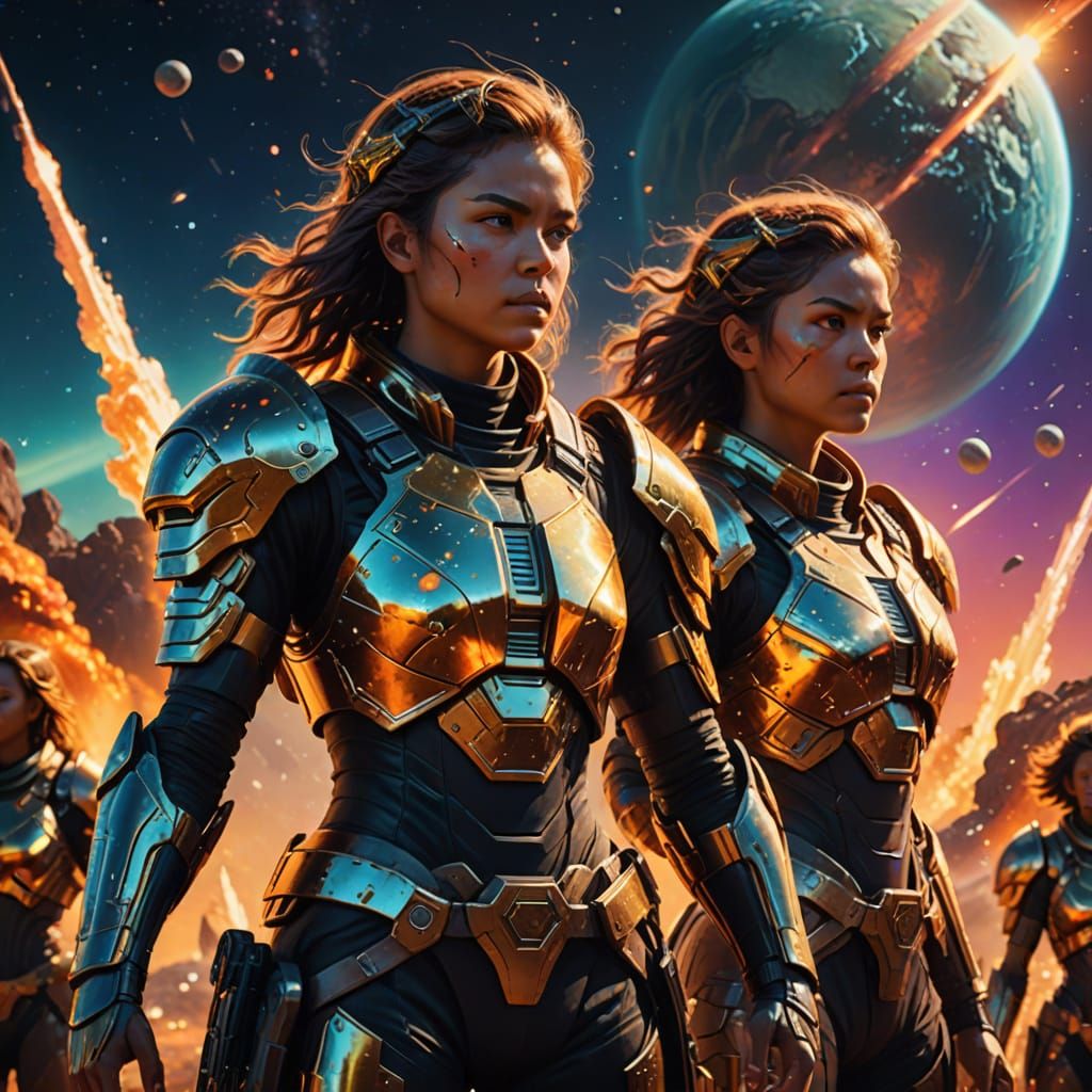 Female Warriors on Alien Planet in Digital Art Style