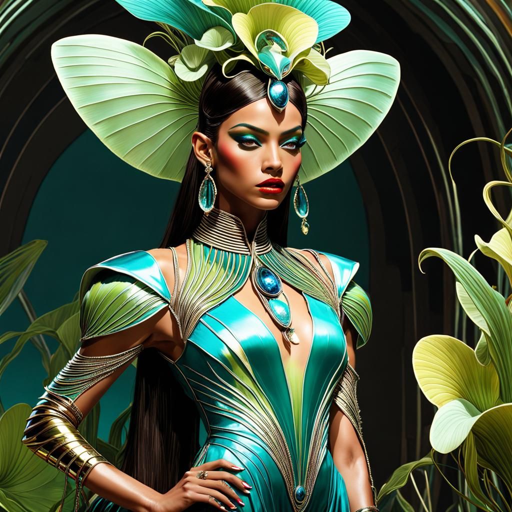 Goblin Model in Carnivorous Couture: Mid-Century Style