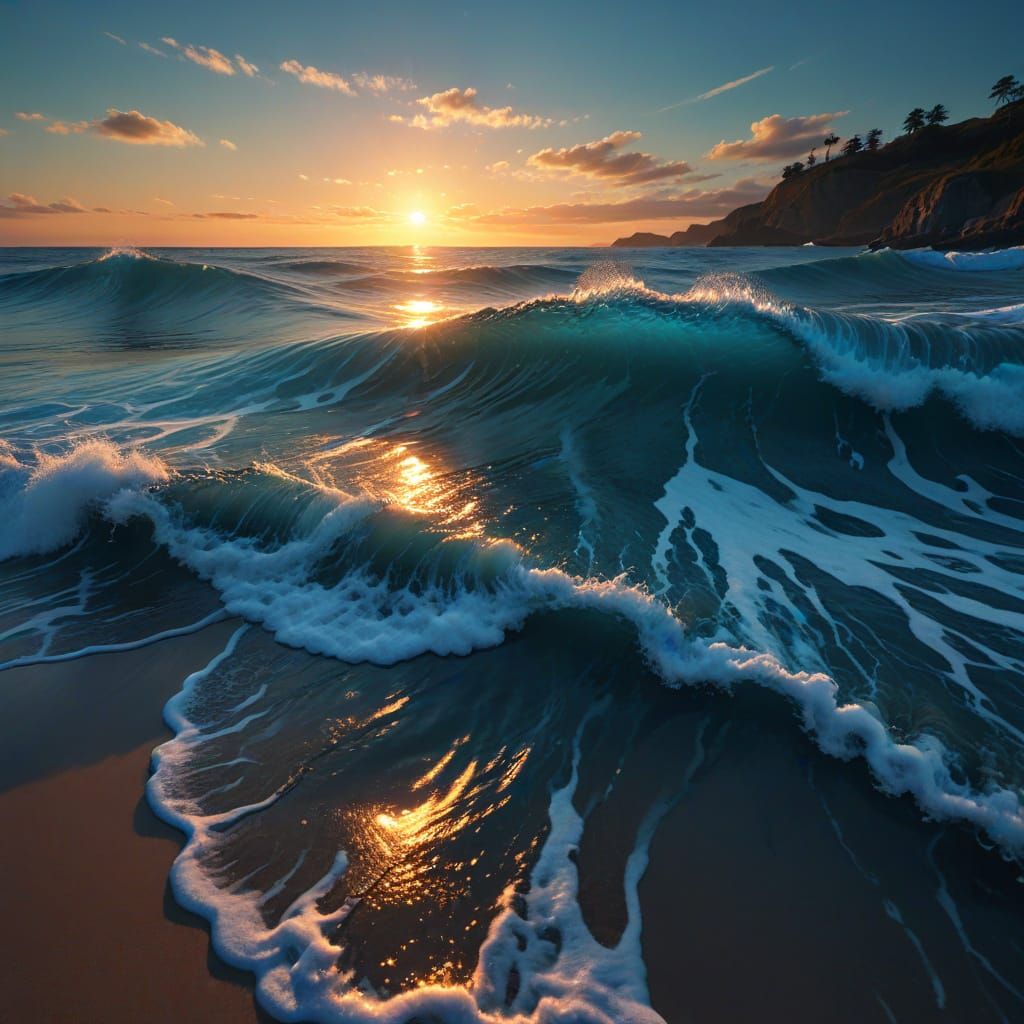 Bioluminescent Waves Illuminate Shoreline: Vibrant Digital A...