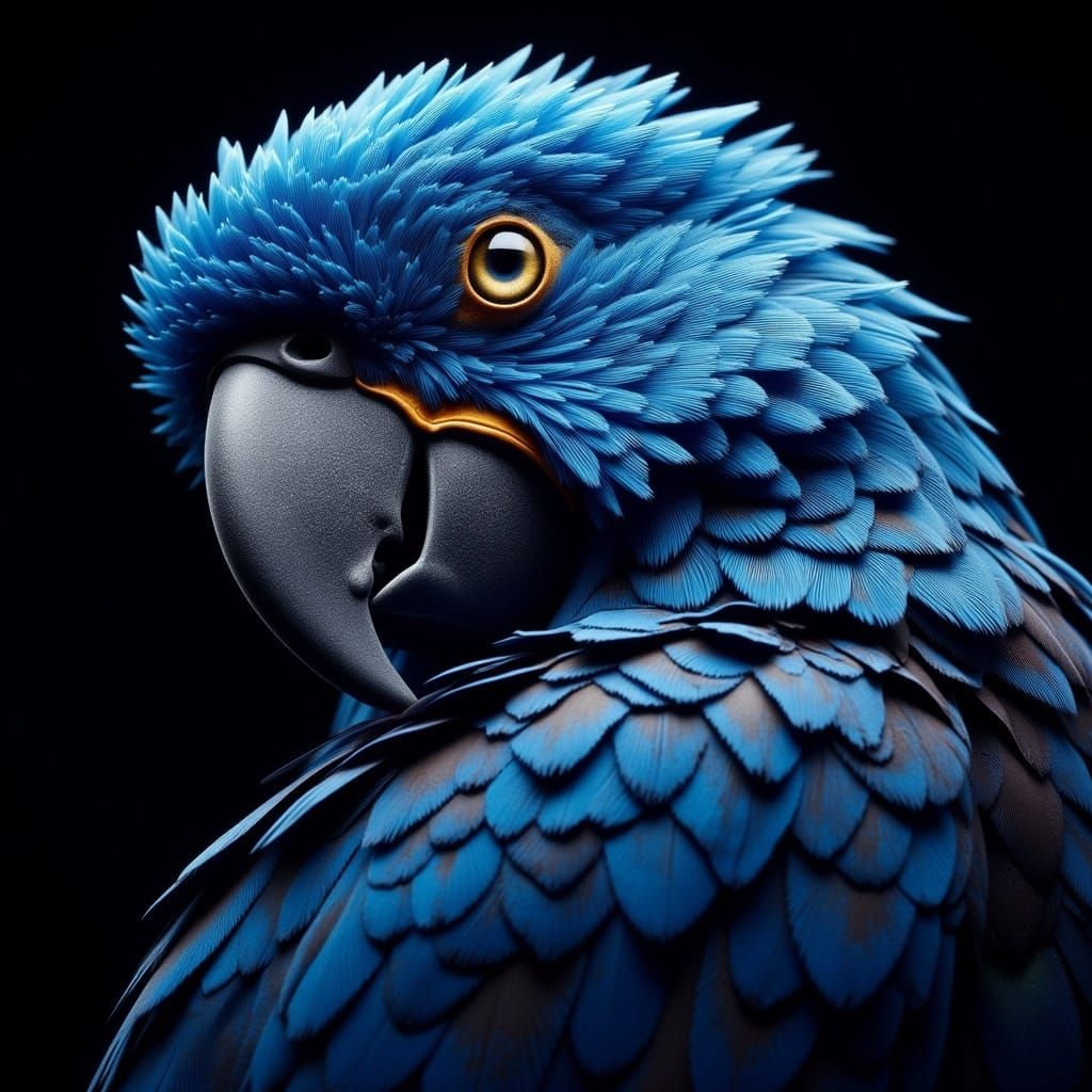 Blue Parrot Close-up in Hyperrealism Style