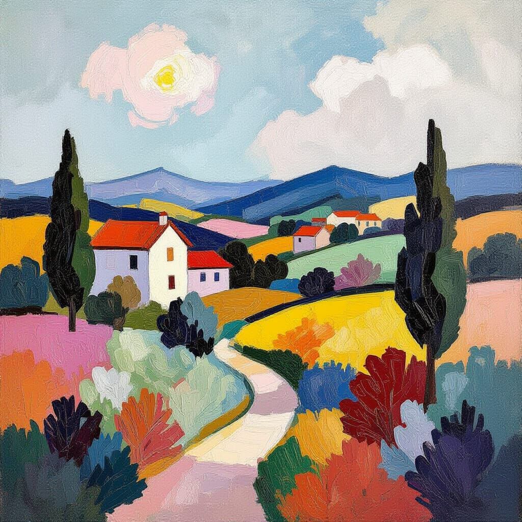 Abstract Landscape with Impasto Gouache Textures