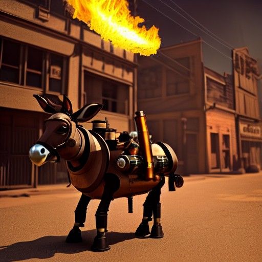 Steampunk Wild West: Donkey Robot with Flamethrower