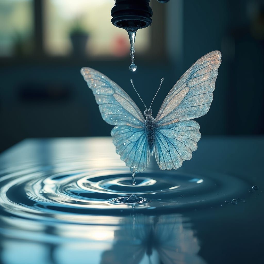 Water Butterfly Under Dripping Faucet