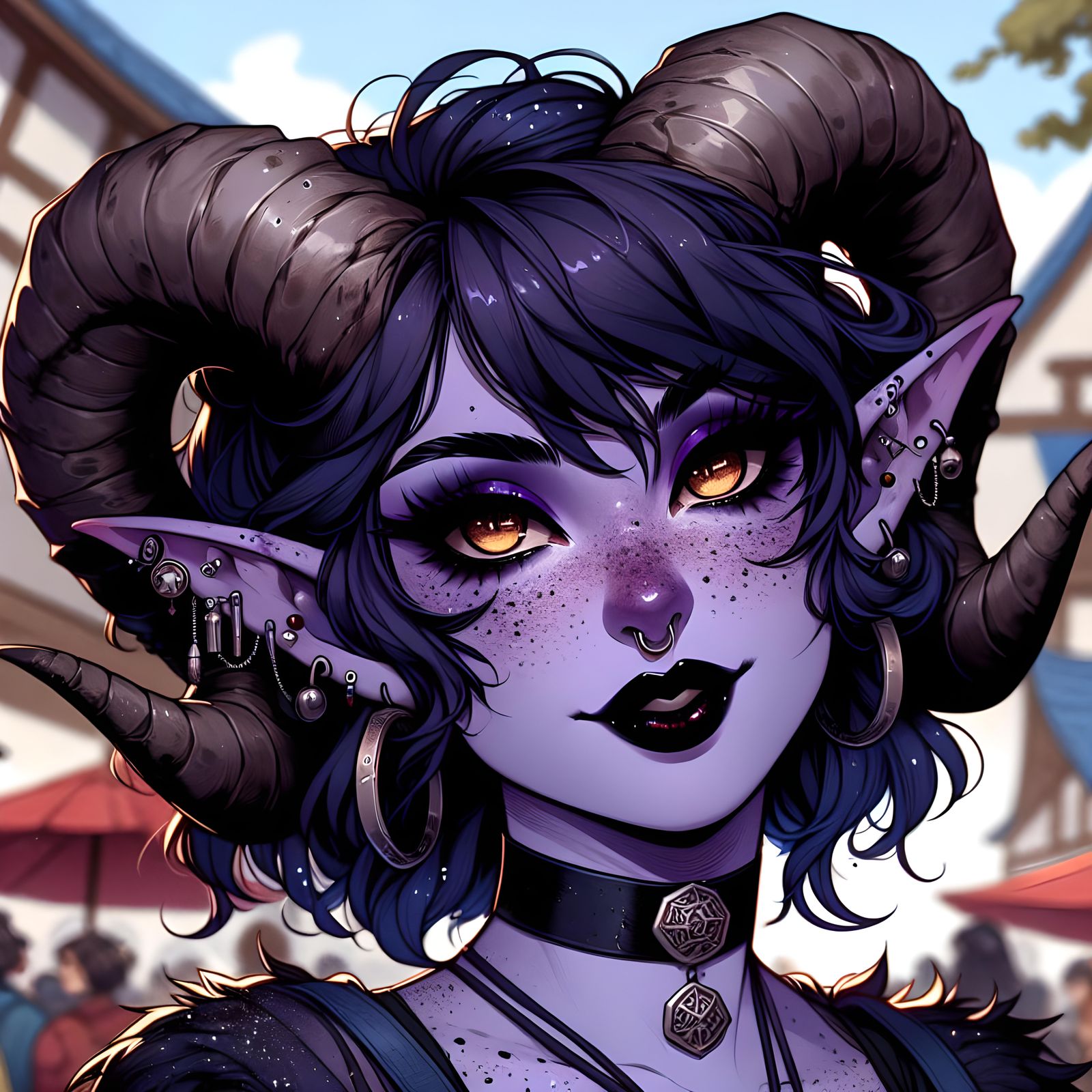 Tiefling Character with Horns in Manga Anime Style