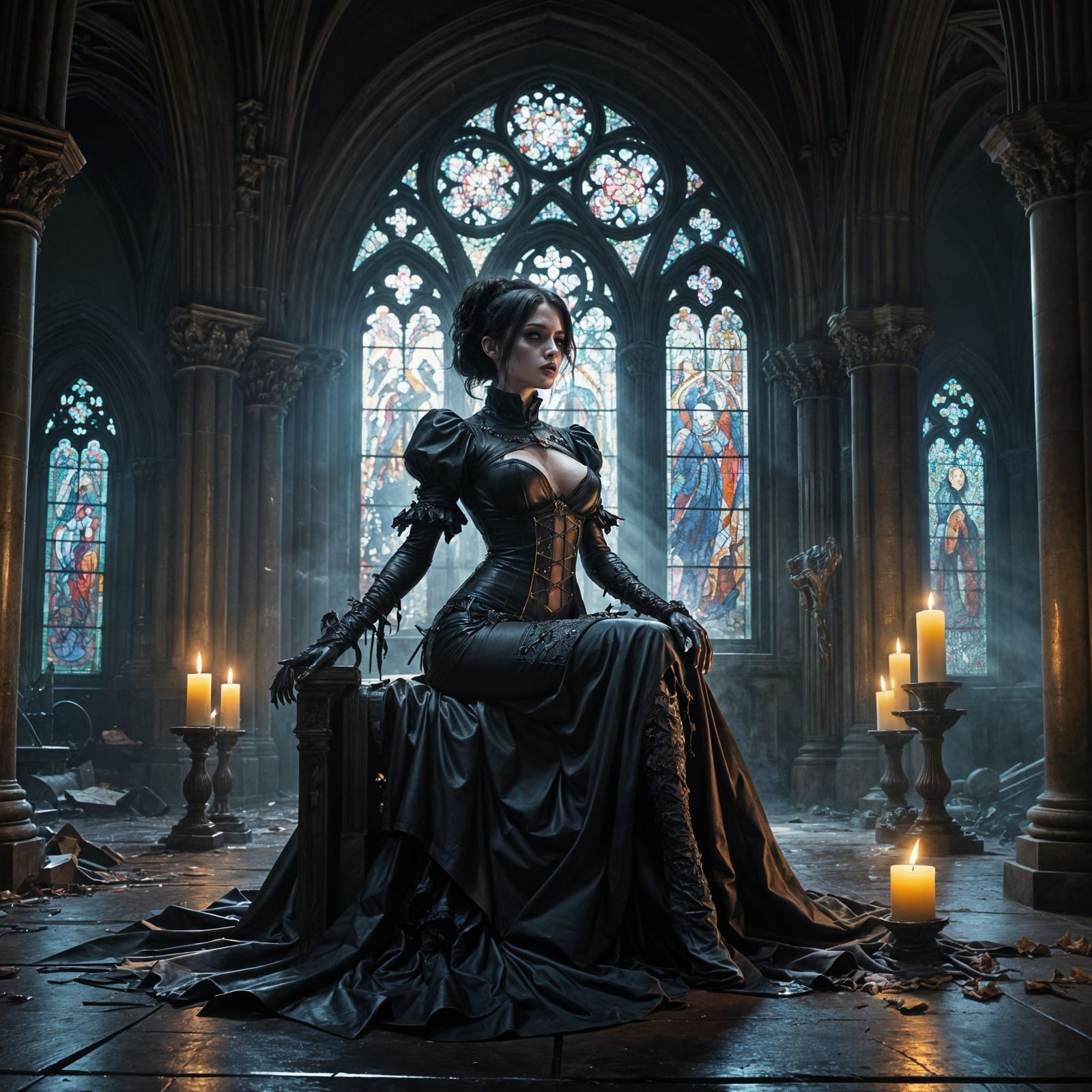 Gothic Zombie Maiden in Haunting Cathedral