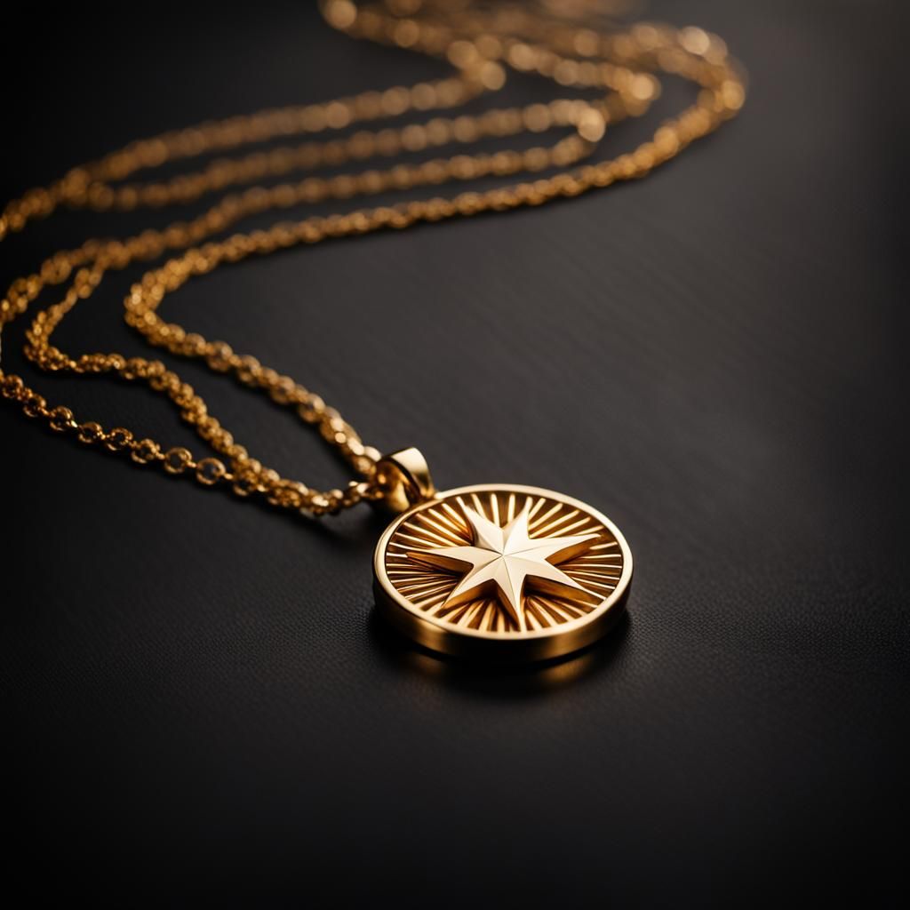 Golden Star Pendant Necklace in Dark, Moody Lighting