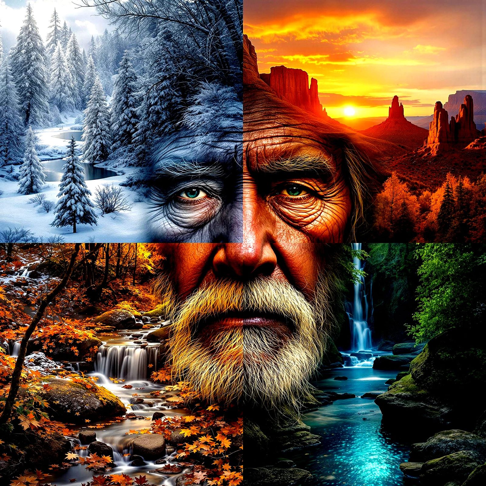 Hyperrealistic Navajo Elder Portrait in Vibrant Double Expos...