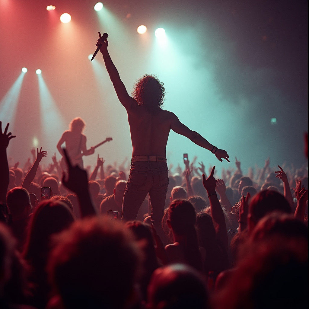 Passionate Rock Singer Performing at 80s Concert