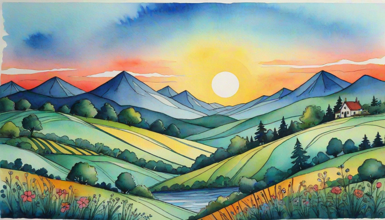 Whimsical Morning Zentangle Landscape in Watercolor