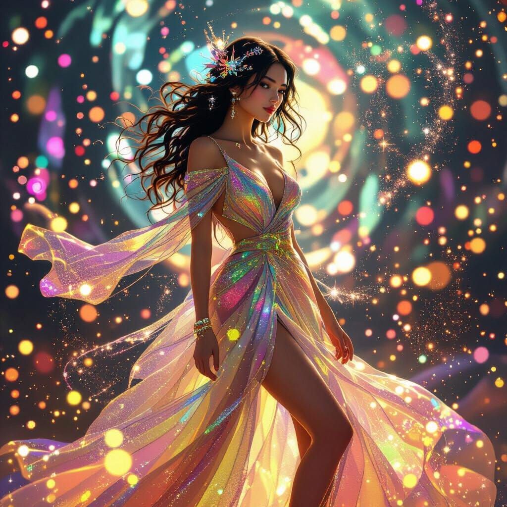 Celestial Woman with Stardust in Neon Digital Art