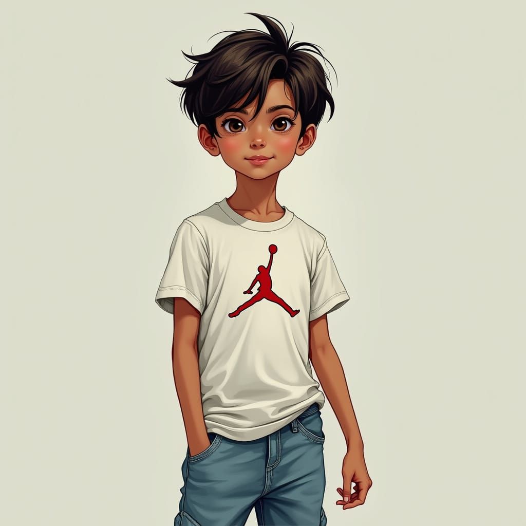 Boy with Brown Hair in Vibrant Digital Art