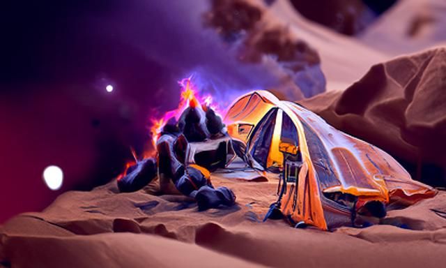 Starry Desert Nomad Camp at Night