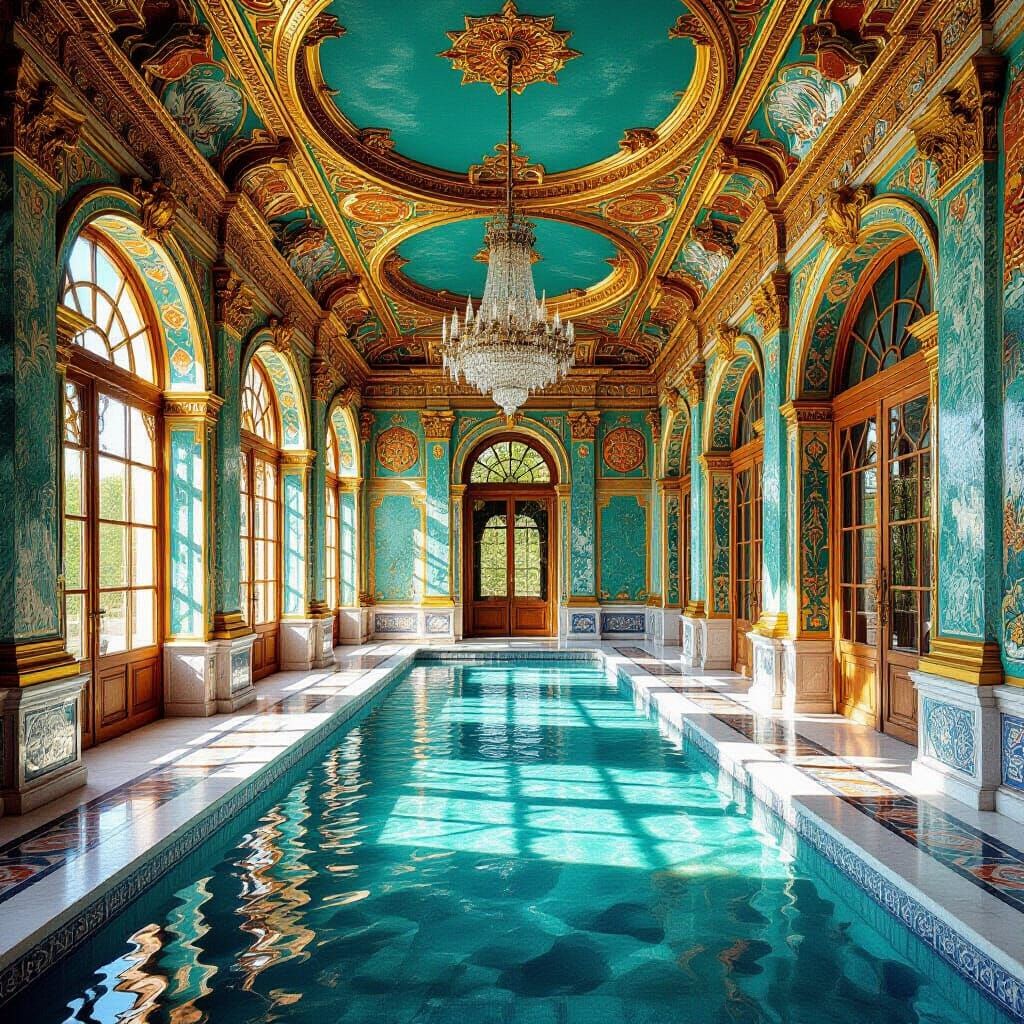 Opulent Rococo Palace Interior with Art Nouveau Waterways