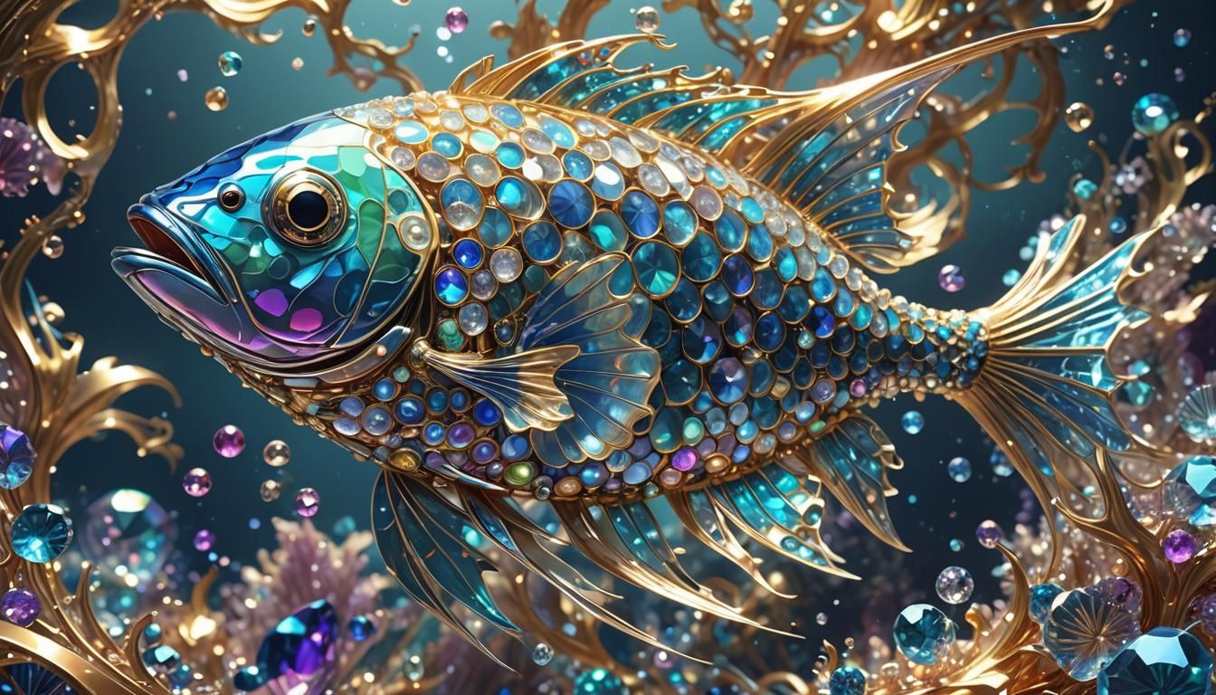 Jeweled Fish in Fantasy Ocean: 3D Anime Art