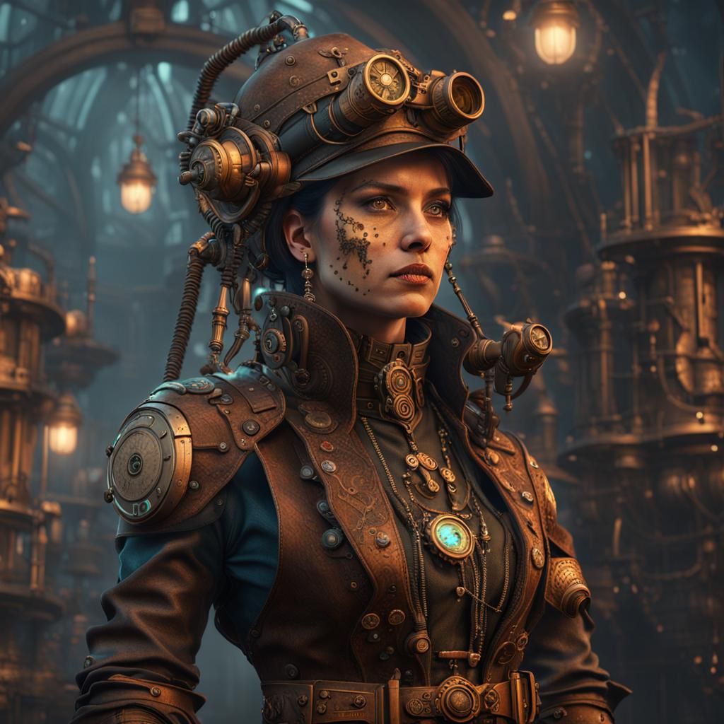 Steampunk Technomancer in Detailed Matte Painting