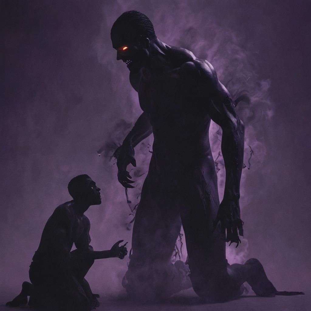 Ominous Dark Fantasy Figure in Purple Fire