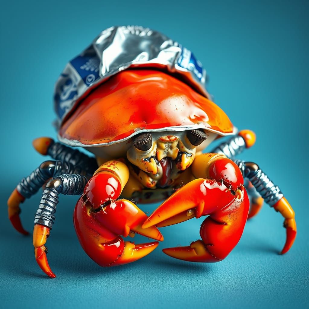 Colorful Hermit Crab in Soda Can Shell