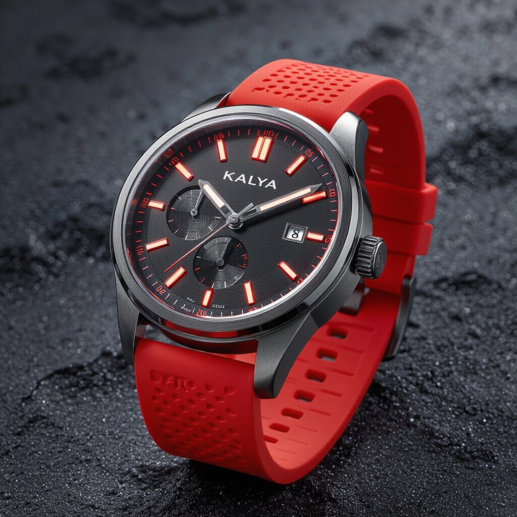 Luxury Kalya Watch with Red Indices in Digital Art Style