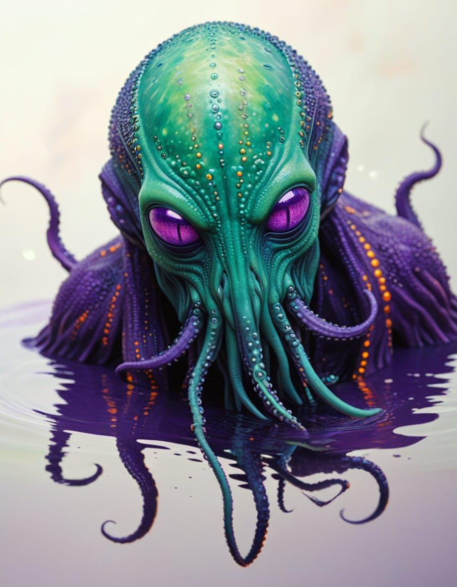 Young Tentacled Alien Portrait in Psychedelic Setting