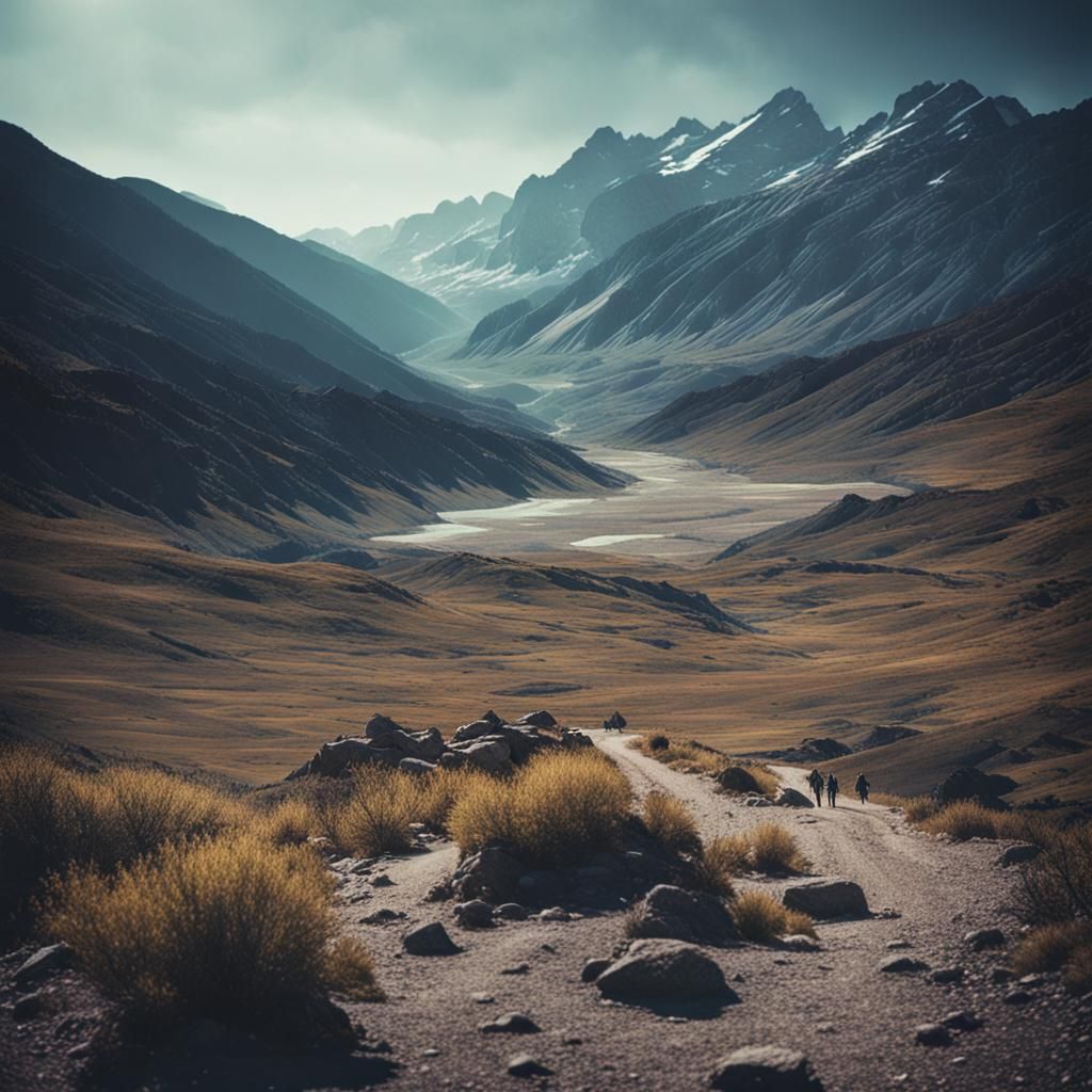 Dramatic Desolate Mountains in Cinematic Style