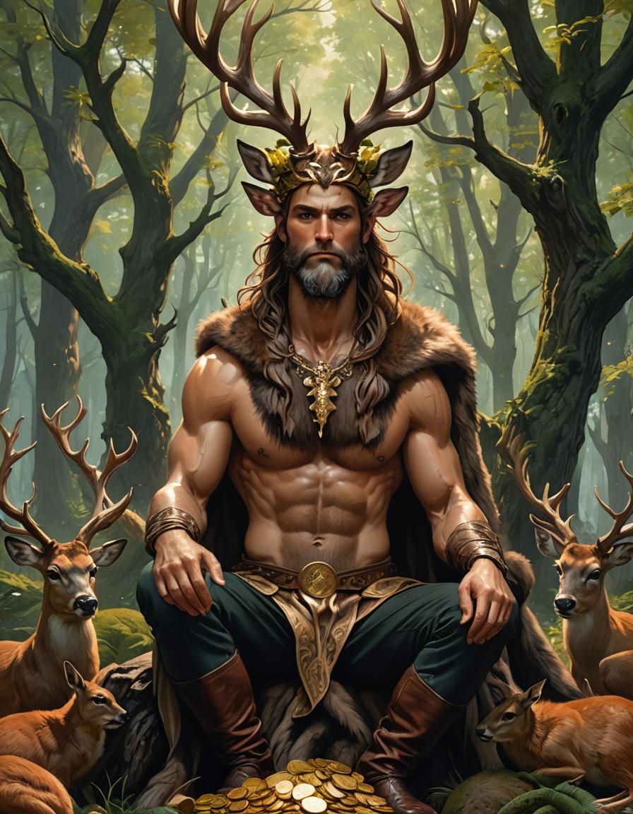 Cernunnos: Celtic God in Forest, Detailed Portrait