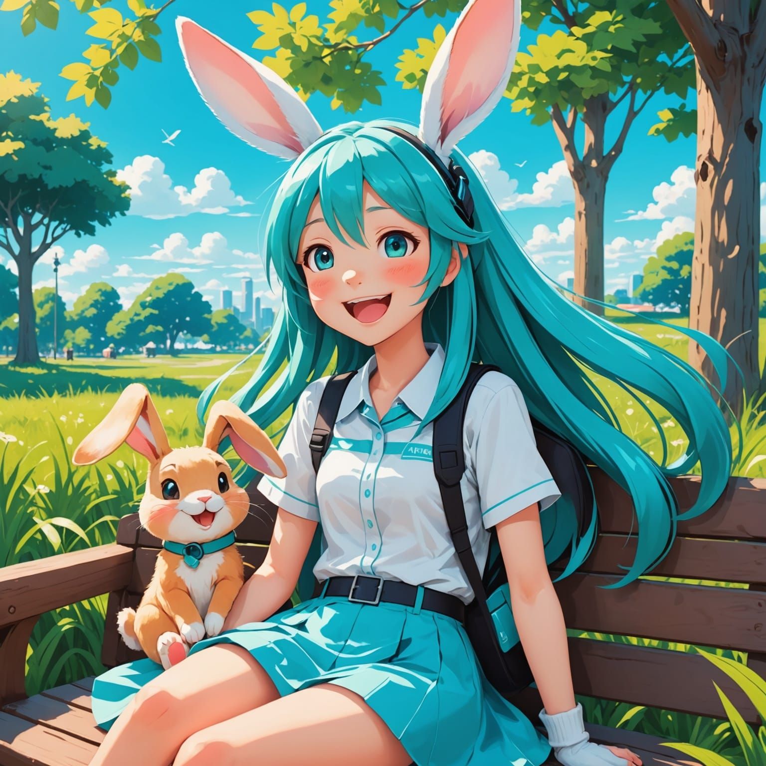 Hatsune Miku with Laughing Rabbit in Summer