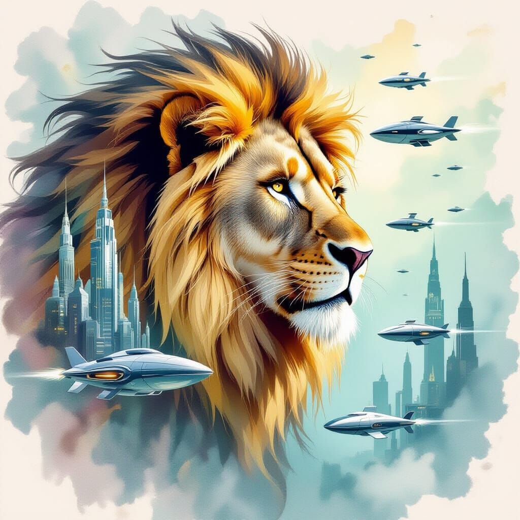 Lion Double Exposure Reveals Underwater Metropolis