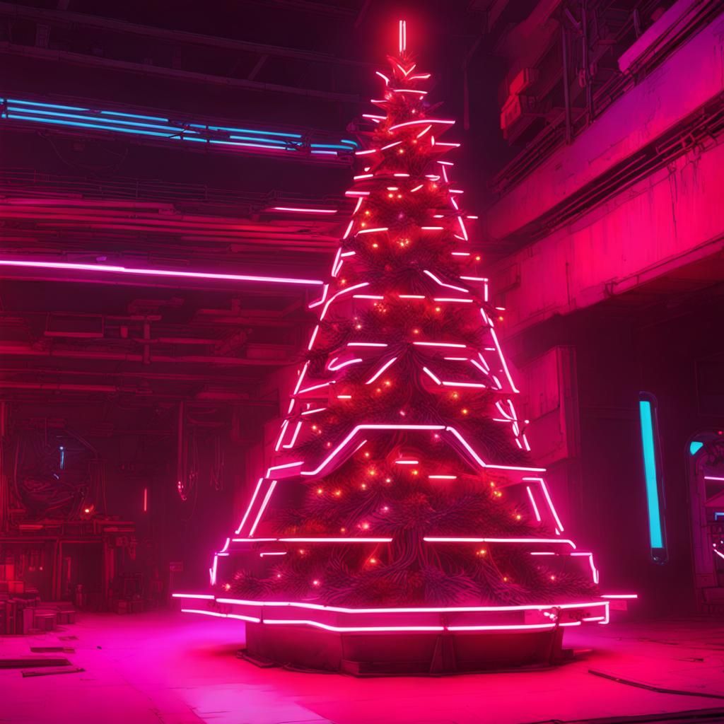 Elaborate Demon Christmas Tree in Cyberpunk Style