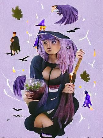 Anime Witch with Purple Hair Digital Art