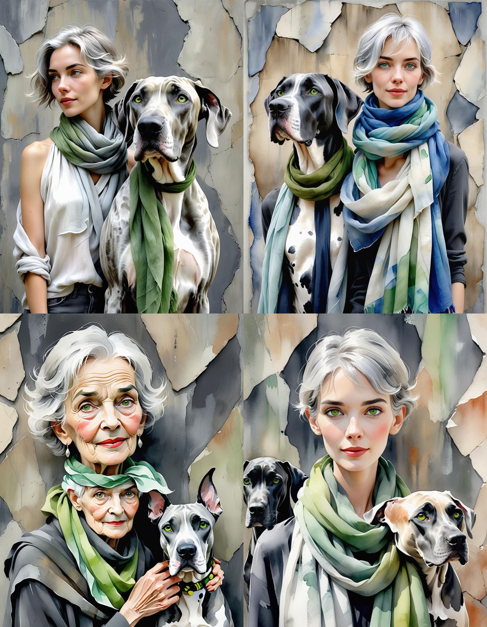 Whimsical Watercolour Portrait of Lady with Great Dane