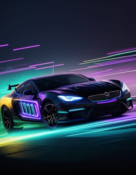 Magical Car Concept Art in Neon Digital Style