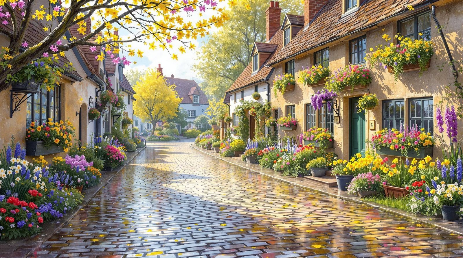 English Countryside in Vibrant Bloom after the Rain