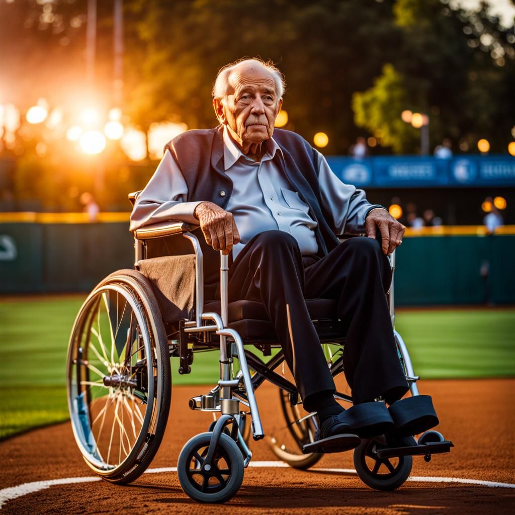 Photorealistic Portrait of Elderly Man at Ballpark