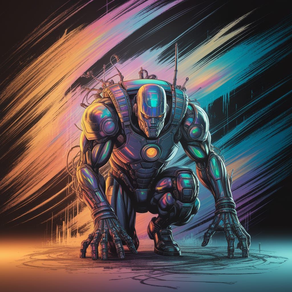 Iridescent Biomechanical Art in Comic Style