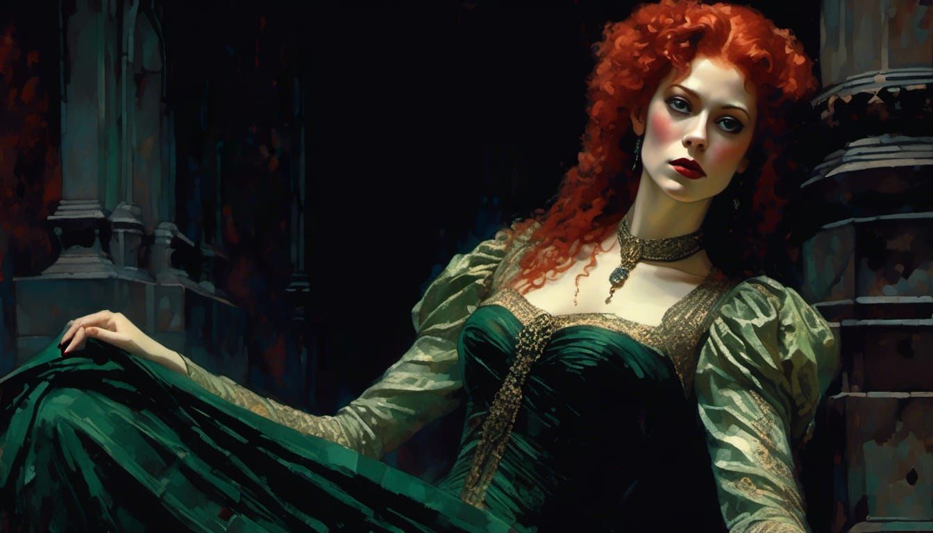 Cyberpunk Vampiress Portrait in Victorian Style