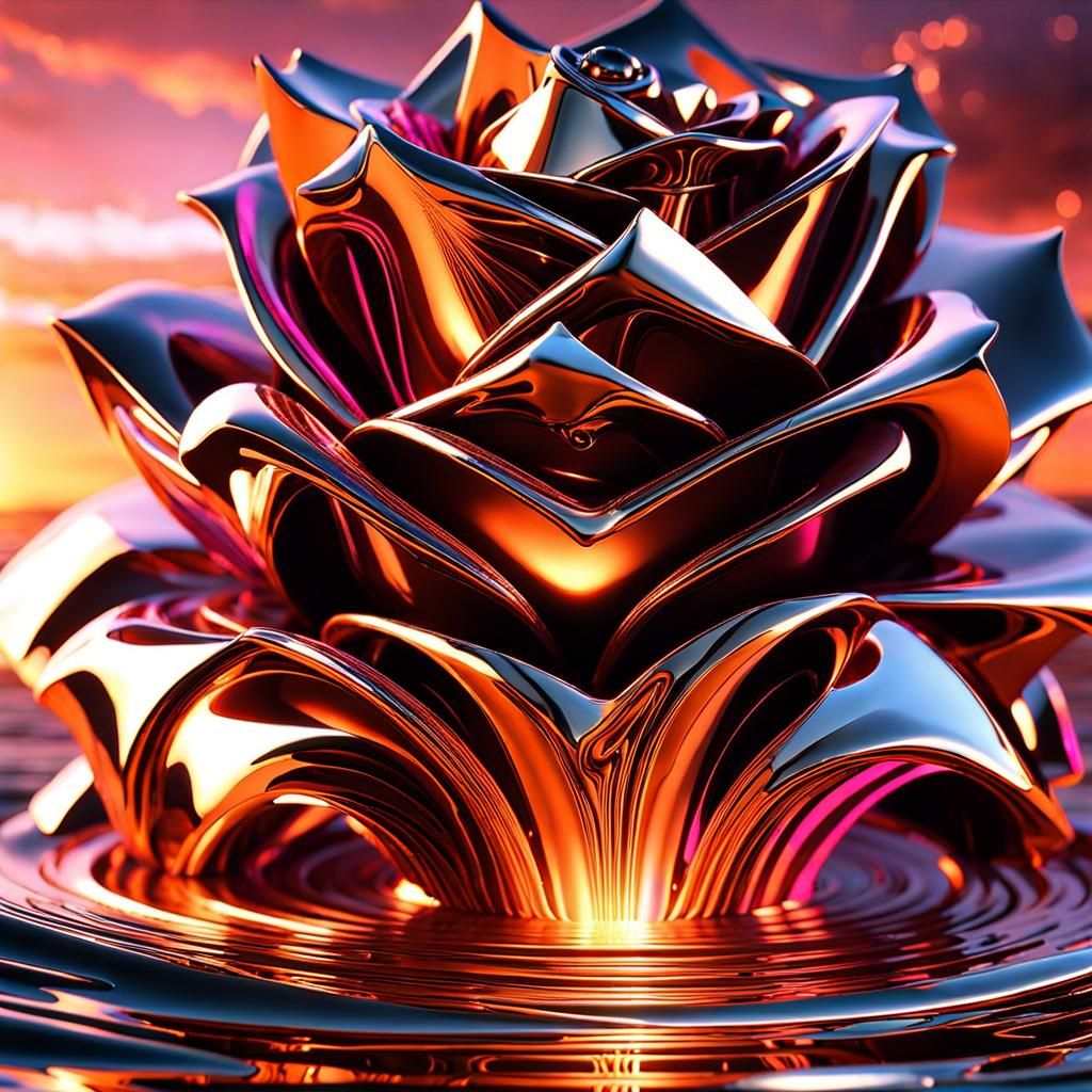 Liquid Rose Gold Metal Elemental in Sunrise Scenery