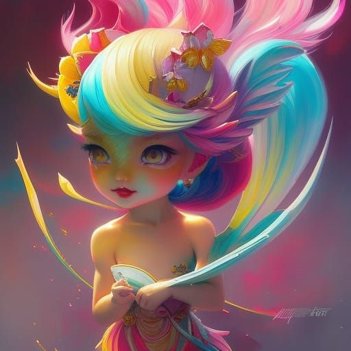 Chibi Pixie Portrait in Stylized Polygon Art