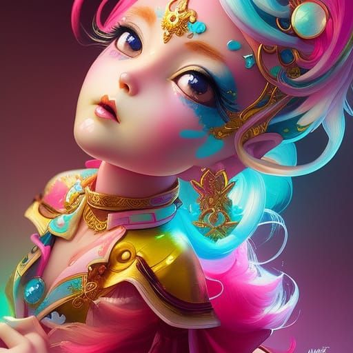 Chibi Pixie Portrait in Stylized Polygon Art